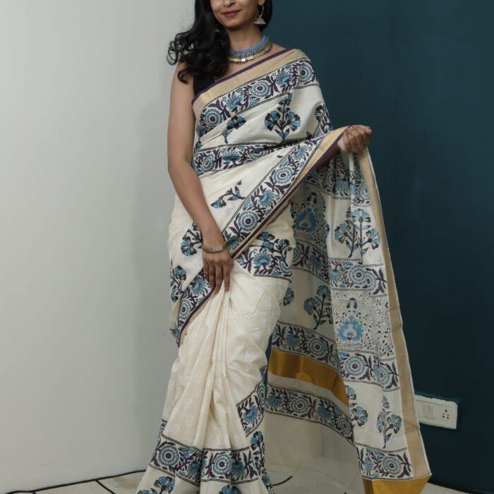Handprinted Kerala Set Saree: A Perfect Choice for Your Onam Collection
