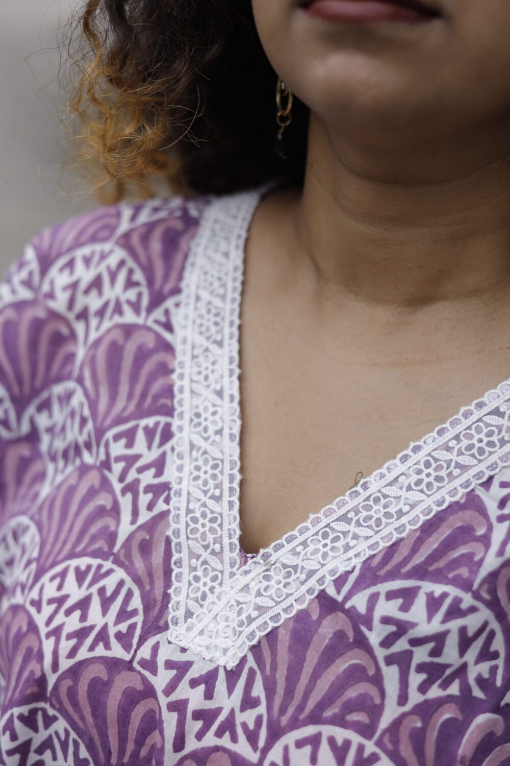 Purple and White Hand Block Printed Co-Ord Set - Image 2