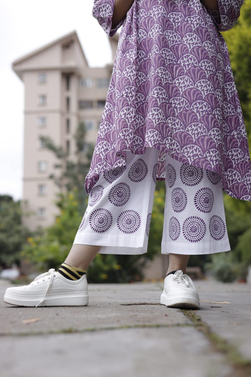 Purple and White Hand Block Printed Co-Ord Set - Image 3