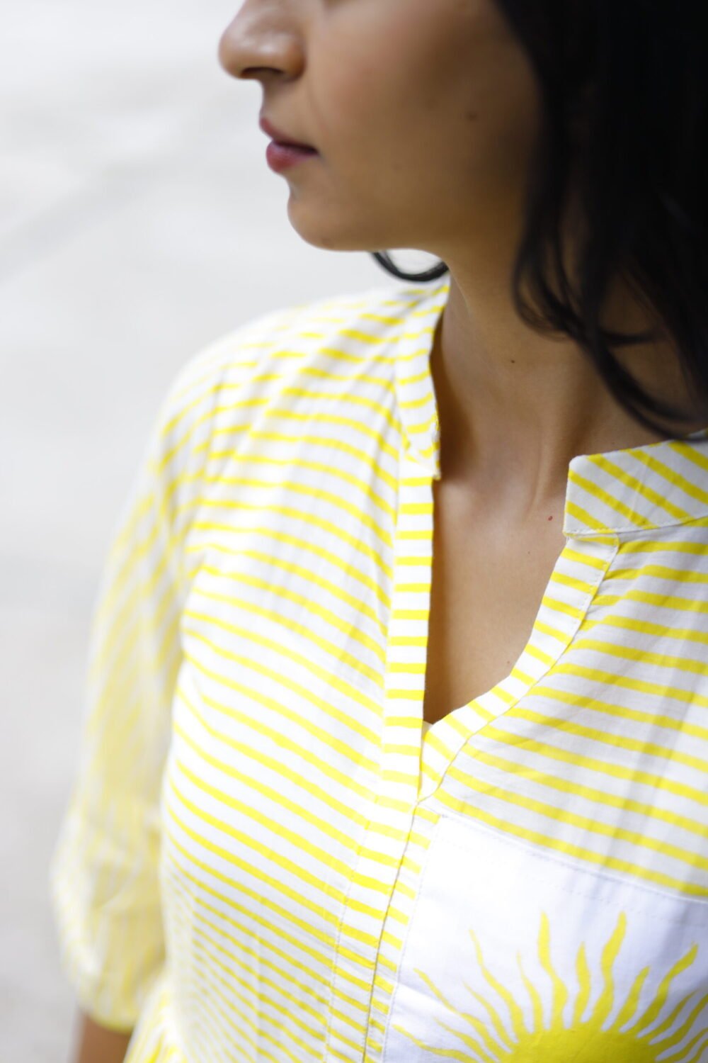 Yellow Striped Mul Cotton Dress - Image 2